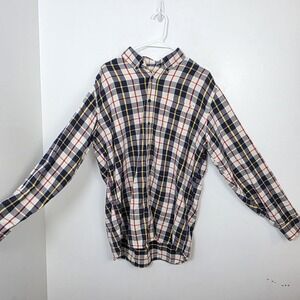 L.L. Bean White Black Scotch Plaid Flannel Long Sleeve Button Up Shirt Sz L Tall